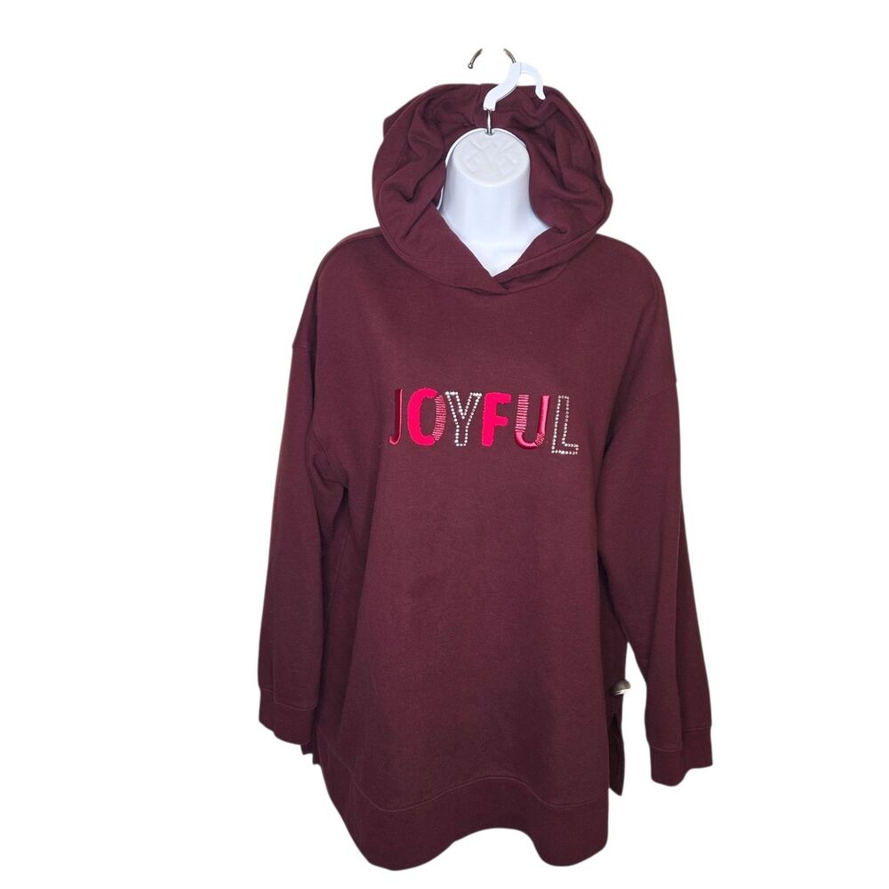 Lane Bryant "JOYFUL" Embellished French Terry Pullover Hoodie Sweatshirt in...